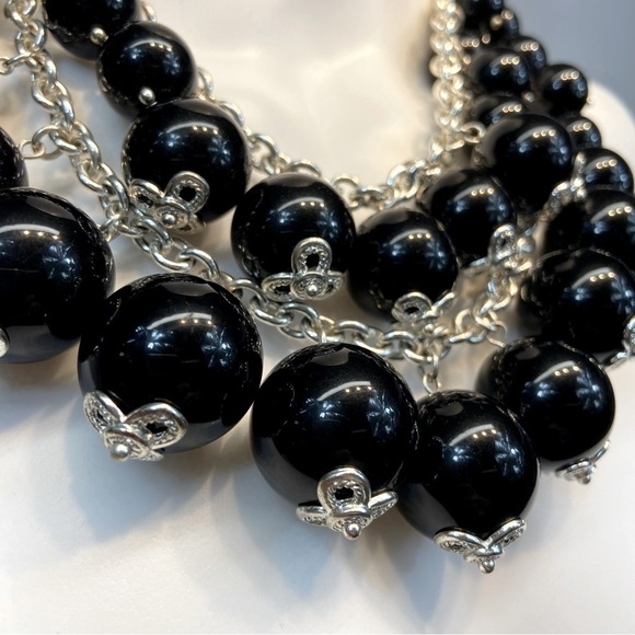 Talbots Black Large Beaded Chunky Statement Necklace - Picture 4 of 9